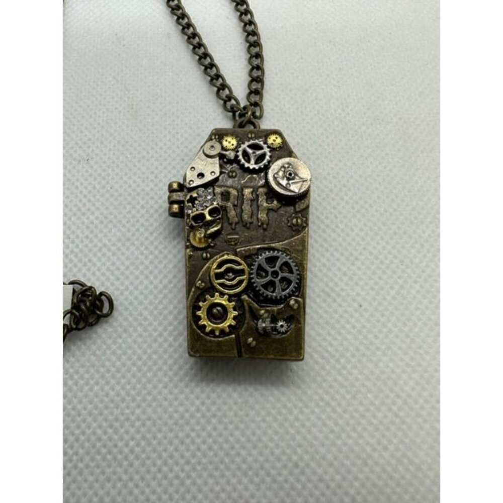 Halloween Coffin RIP Bronze Steampunk Locket Necklace